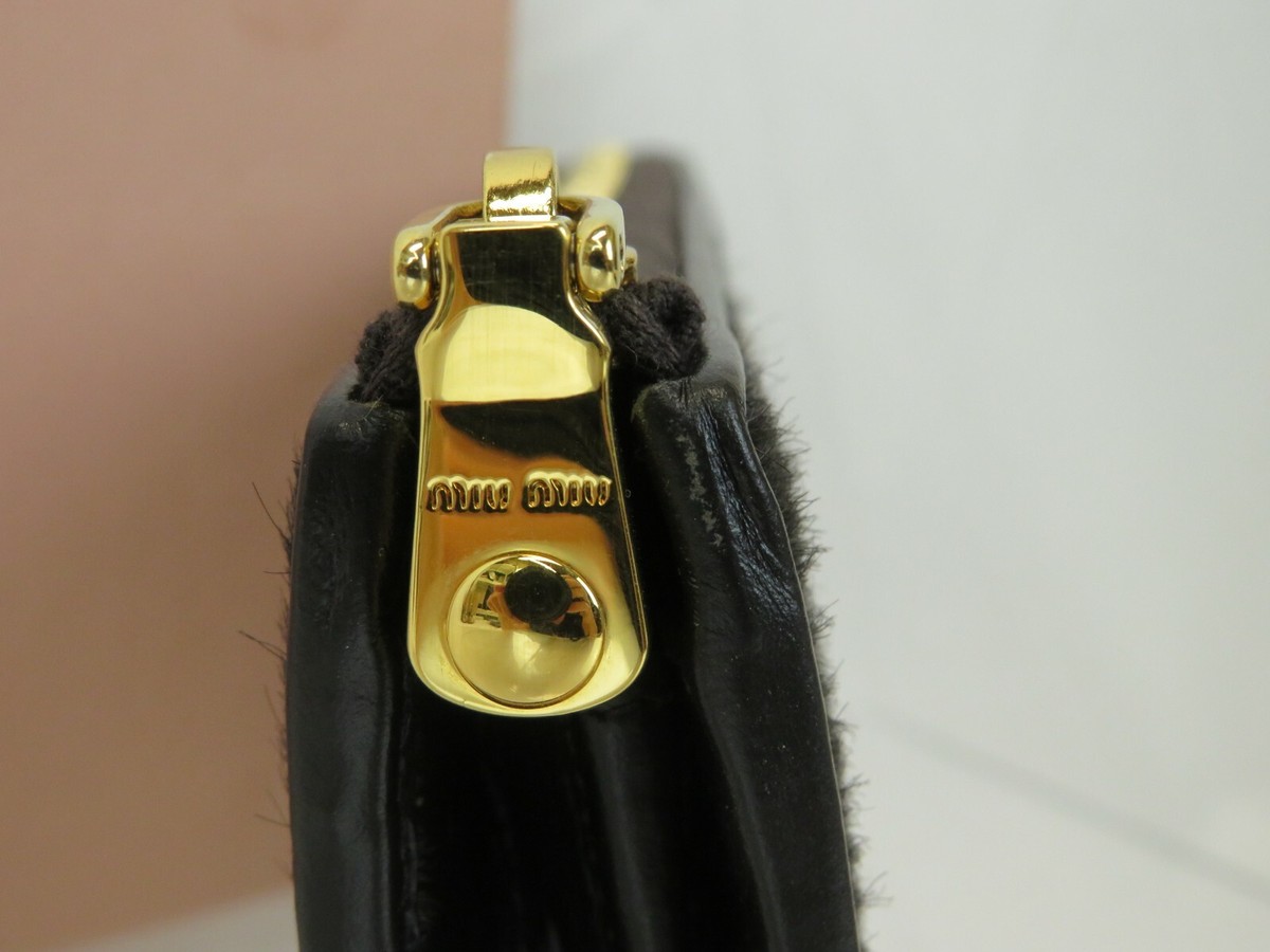 NIB MIU MIU 5M1183 DARK BROWN PONY HAIR LOGO ZIP CONTINENTAL
