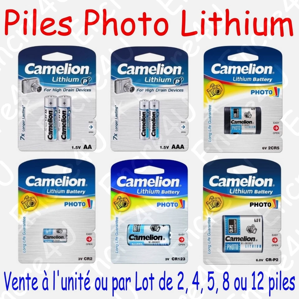 Piles Photo Lithium : AA AAA CR123 2CR5 CR-P2 CR2 ( Vente à l'unité ou par lot ) - Photo 1/1