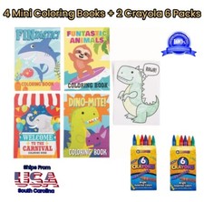 4 Kid's Mini Coloring Books 2 Boxes of Crayons 4 Different Designs Fun Fun