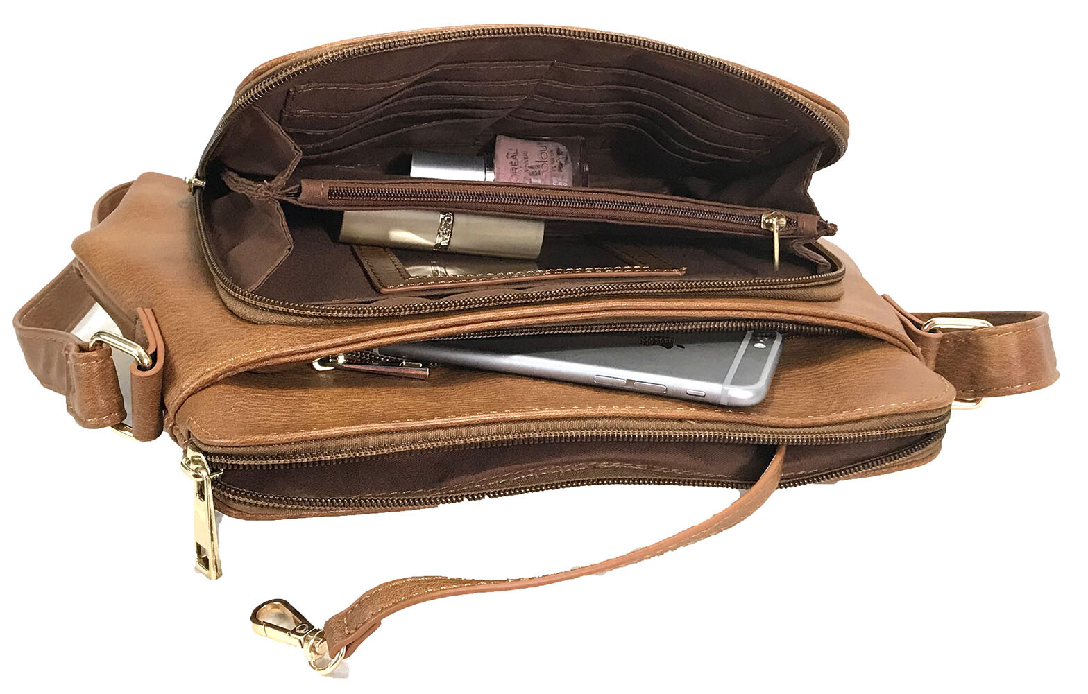 Zzfab Small Crossbody Purse - Faux Leather Multi-pocket Organizer Bag With Adjustable Strap