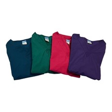Set of 4 Crest Unisex Scrub Tops   Size M   Purple, Red, Green, Teal   V-Neck Me