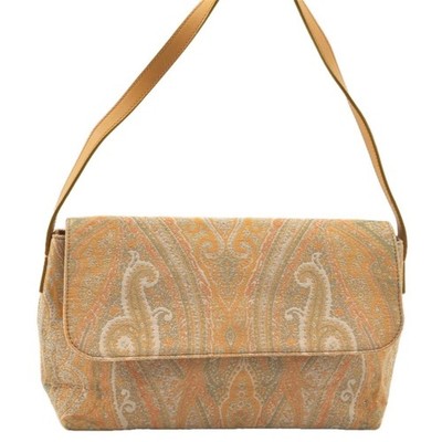 Authentic ETRO Paisley Shoulder Hand Bag Purse Canvas Leather Beige Yellow AB329