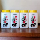 Vintage Tipp City Milk Glass Canister Set Floral Sugar Flour Salt Pepper Yellow