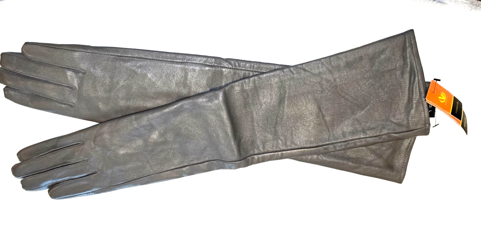 Super Sleek Elegant Genuine Lambskin Leather 19" Elbow Gloves GRAY-GREY Sz 7 NWT