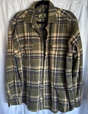 VTG FIELD STREAM Button Heavy Flannel Shirt Classic Green Outdoors Plaid Mens