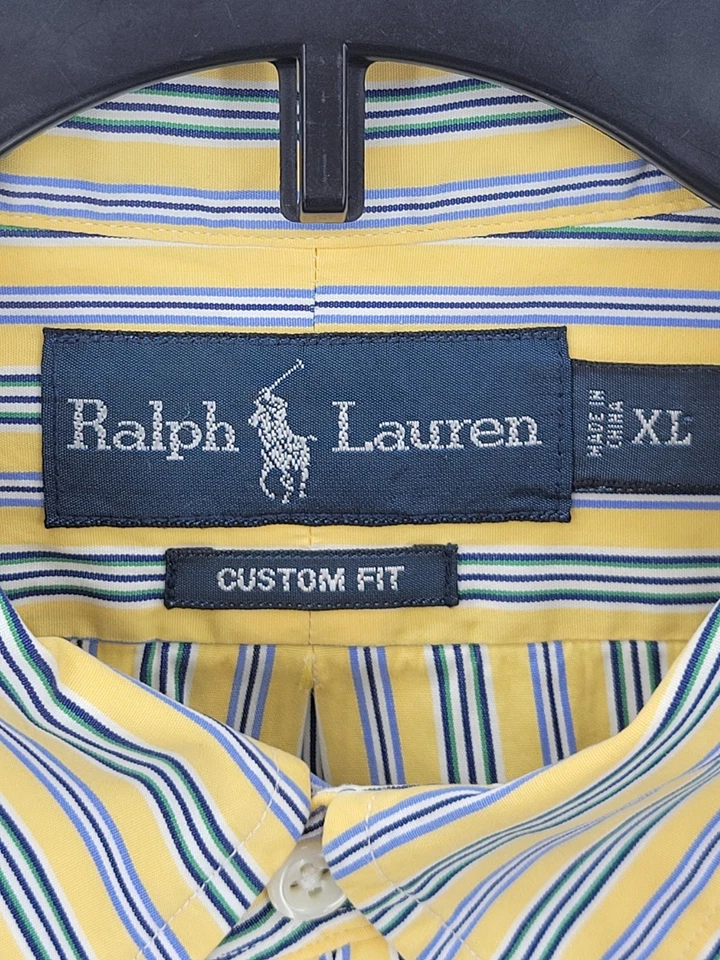 Ralph Lauren Shirt Mens XL Yellow Blue Stripe Long Sleeve Button Down Preppy - Image 3 of 4