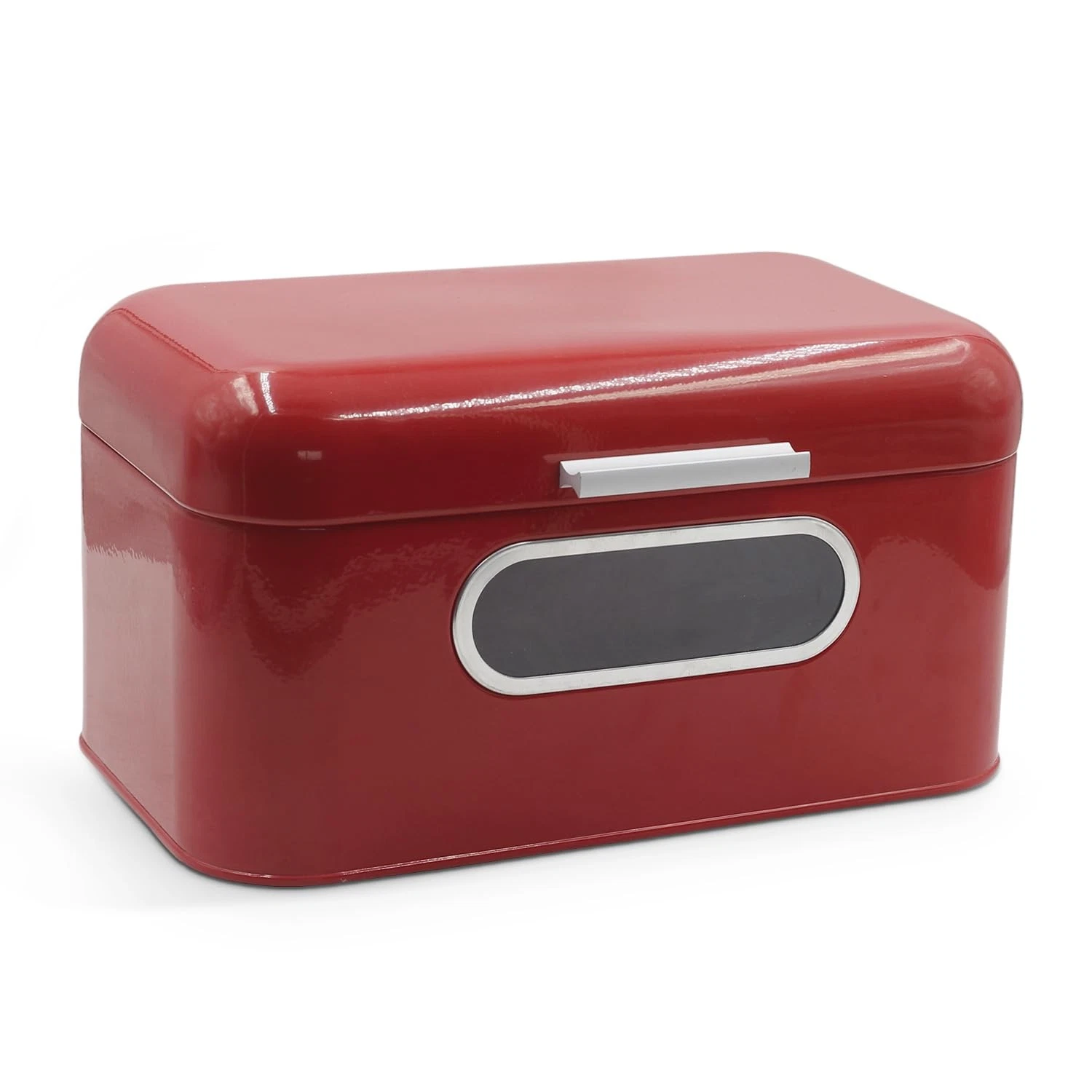 Red Bread for Kitchen Countertop with Lid and Clear Window, Metal Bread Stora...