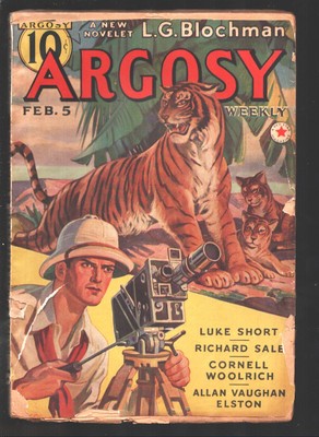 Argosy 2/5/1938-Tiger cover art-Carson of Venus by Edgar Rice Burroughs part 5 o