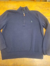 Vtg Polo Ralph Lauren Sweater Mens Large Navy 1/4 Zip Pullover Cotton Pony