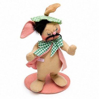 Annalee Easter Bunny Doll 20'' Pink Green Gingham Mustache Vintage Excellent