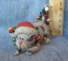 Blossom Bucket Cat Tangled In Christmas Lights 3" Figurine Suzi Skoglund BX
