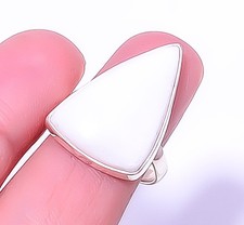 White Scolecite - India Handmade Gemstone 925 Sterling Silver Ring s.8 A393