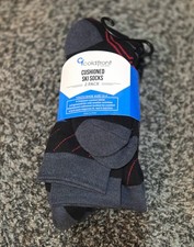 ColdFront Cushioned Striped Ski Socks 2 Pairs Youth Shoe 12-4 Black/Gray/Red