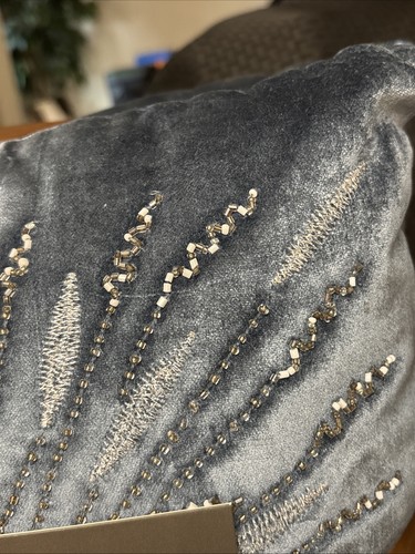 2 New Without Tags Blue Casa Zeta Jones Metallic Beaded Suede Pillows 15”x15” - Picture 7 of 8