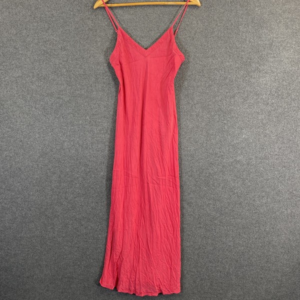 Silk Dress Womens S Red Slip V Neck Strappy Maxi Summer Beach Party Coastal