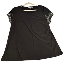 Annalee + Hope Black Embellished Pearl Rhinestone Sleeve Top XL Made in USA