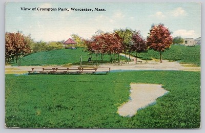 Crompton Park Worcester, MA Vintage Postcard Massachusetts Gazebo Trees