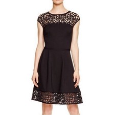 LAUREN Ralph Lauren Black Short Sleeve Stretchy Dress Cut Out Fit & Flare LBD 6