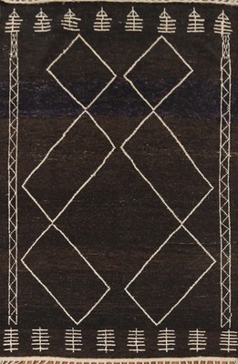 Dark Brown Moroccan Area Rug 6x10 Hand-knotted Geometric Oriental Wool Carpet