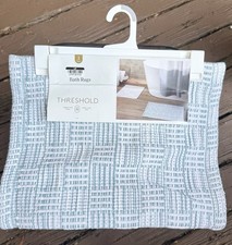 2-Piece Threshold Teal and White Woven Bath Rugs Set- Soft Bathmats 17 x 24 NWT