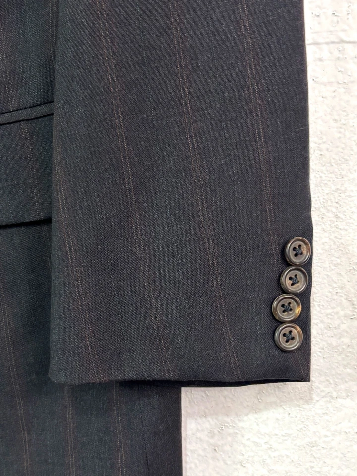 Traje Pantalón Alexander Julian 40S 34x29 2 piezas Años 90 De Colección Rojo Carbón Rayas Lana EE. UU. Foto 3 de 4