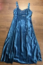 Victoria's Secret Gold Label Teal Satin Long Nightgown Slip Dres Lace Trim Sz M