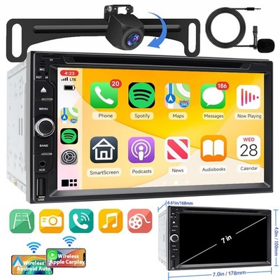 7'' Car Radio Apple Andriod CarPlay GPS DVD Stereo Touch Screen Double Din+Camera