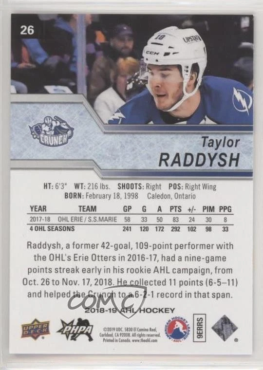 2018-19 Upper Deck AHL Taylor Raddysh #26 - Image 2 of 2