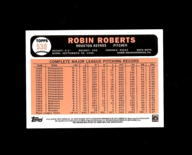 2010 Topps Cards Your Mom Threw Out CYMTO Original Back ROBIN ROBERTS #530 - Image 2 of 2