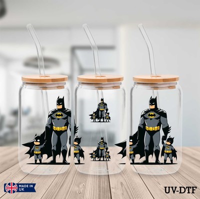 Batman und Sohn UV DTF Aufkleber - 16oz Libbey Dose Glasfolie zp945