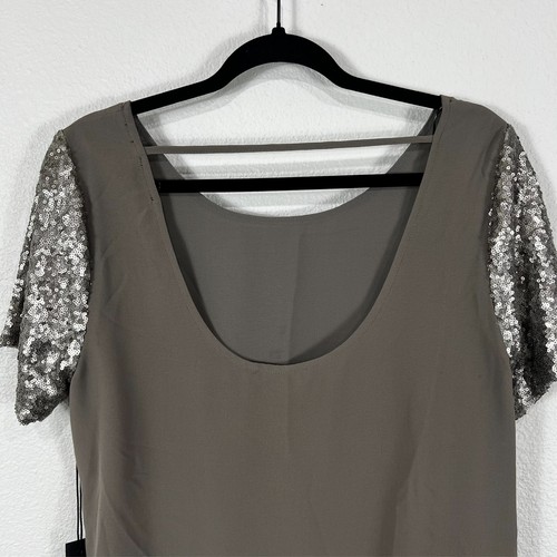BKE Boutique Sequin Top Women's S Gray Eyelash Lace Trim Lined - Picture 5 of 17