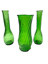 3 Vintage GREEN VASES Flower Vases Home Decor Green Glass Wedding Vases