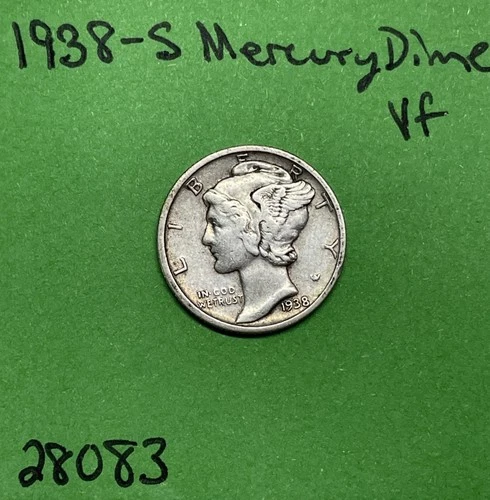 1938-S Mercury Dime 10c VF Very Fine 90% Silver See Pictures