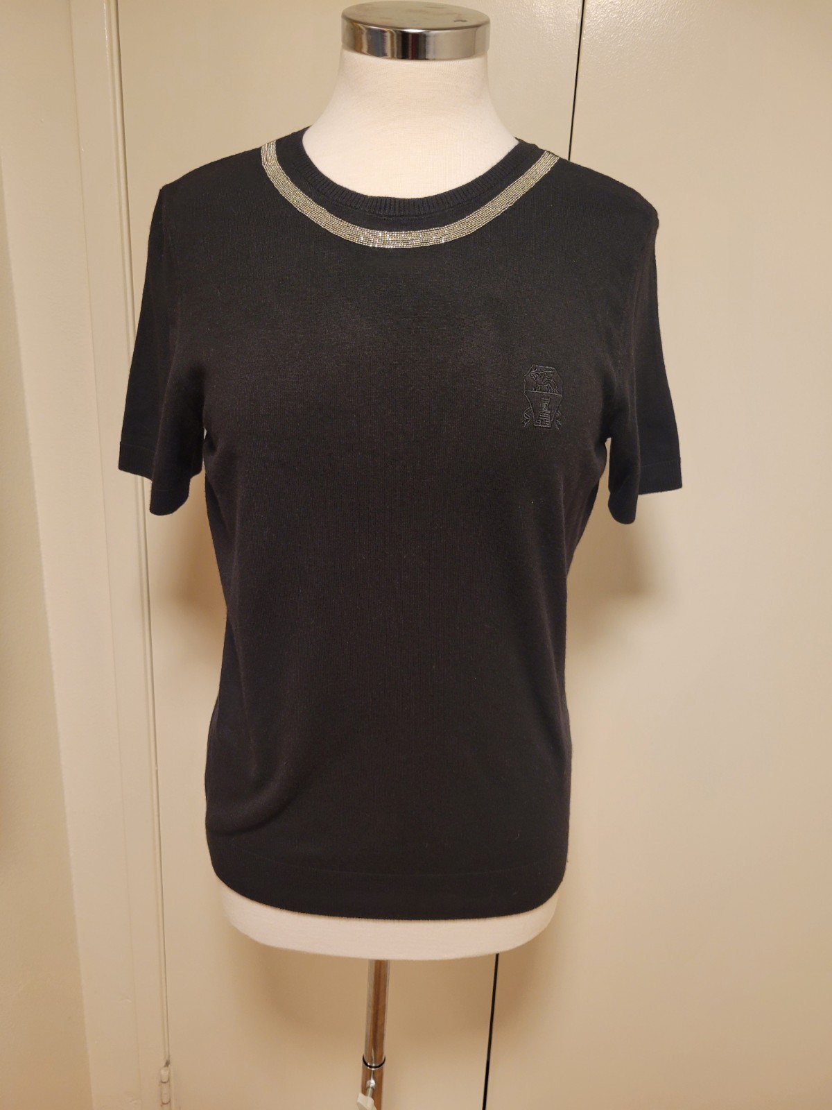 Brunello Cucinelli Knitted Women's Black Short Sleeve Crew Neck Pullover M