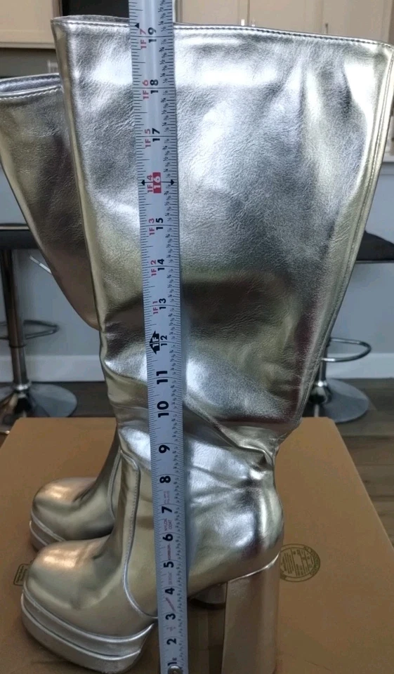 Plata GoGo Bailarina Años 60 70 Hippie Disco Disfraz Botas hasta la Rodilla Talla 8 Foto 3 de 4