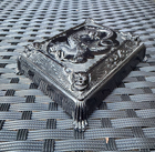 Silver Cruver Chicago Celluloid Dragon trinket box with raised-on lid featuring detailed dragon and cloud design.