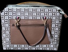 Tommy Hilfiger Women s Monogram Satchel Bag Brown Crossbody New