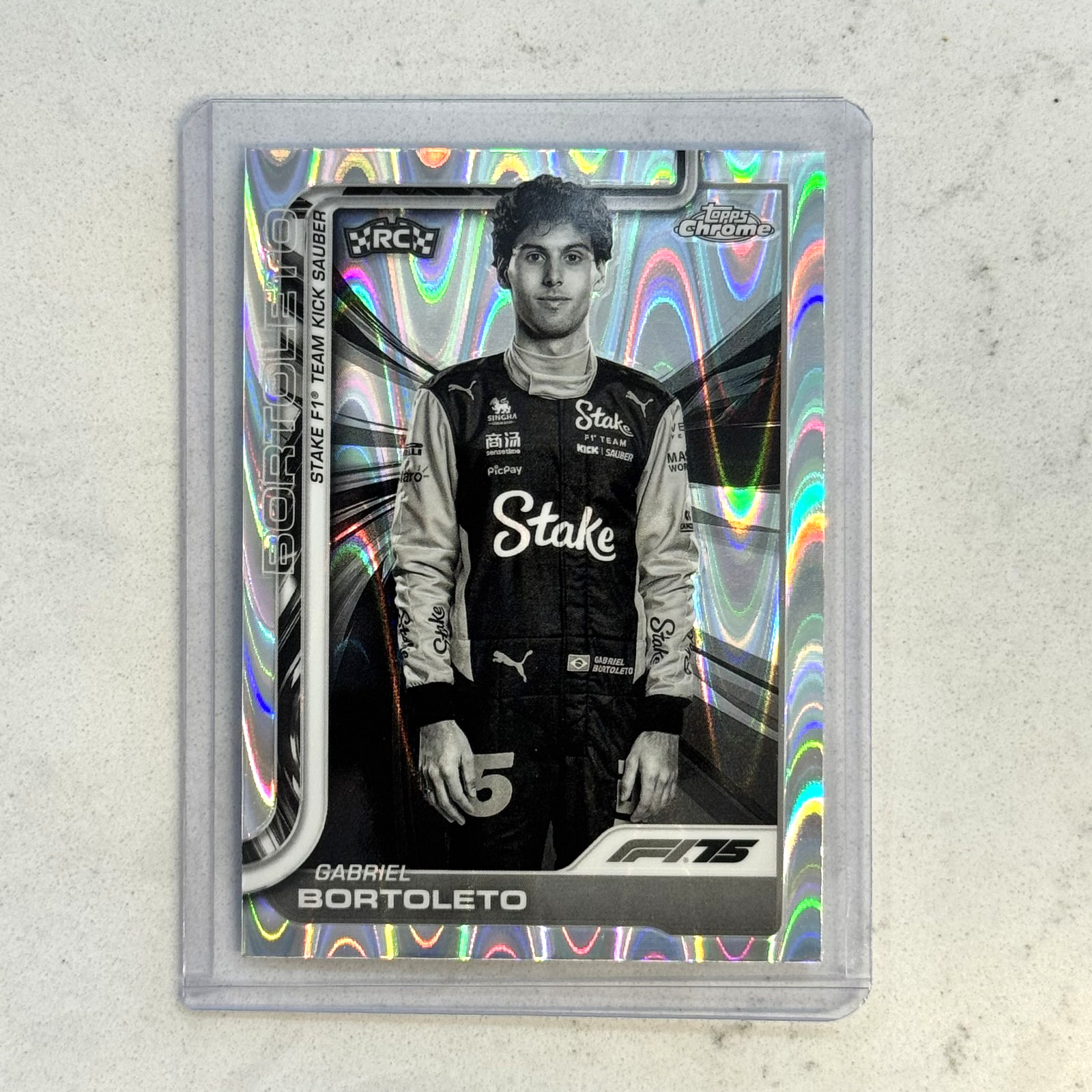 2025 Topps Chrome F1 #20 GABRIEL BORTOLETO Black & White Raywave Refractor Rc