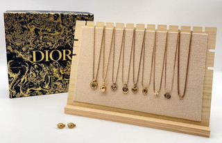 Auténtico collar/pendientes Christian Dior CD logotipo estrás oro 10 piezas con caja V050508