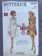 VTG 60's Butterick Sewing Pattern 5279 - Full A-Line Mini Dress Misses - Size 10