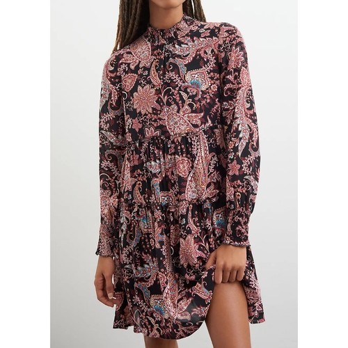 Anthropologie Paisley Mini Dress Small Black Long Sleeve Ruffle Hem Boho Chic