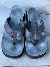 Women  s Rainbow Sandals Riviera black leather platform thong flip flops 9 / 40