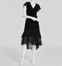 Tommy Hilfiger Women's Black Mixed-Media Flutter Sleeve Dress Petite Size 4P
