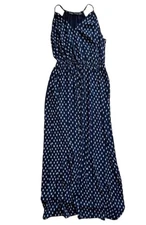 Ivanka Trump Navy Blue Halter Maxi Dress White Argyle Diamond Long Elastic 8