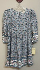 Bebop Womens XS Blue Floral Short 3/4-Sleeved Flowy Pleated Dress NWT! A1830
