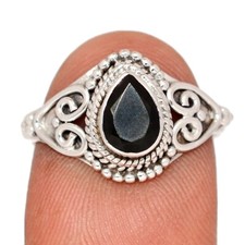 Handwork - Faceted Black Onyx - Brazil 925 Silver Ring Jewelry s.7 CR72538