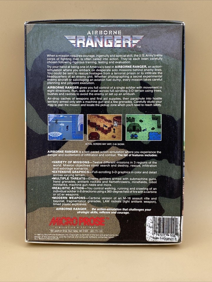 Airborne Ranger 1987 MicroProse Floppy Drive Commodore 64/128 Computer