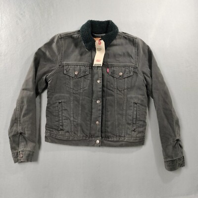 NWT Levis Sherpa Original Trucker Jacket Black Button Down Denim Jean Mens S