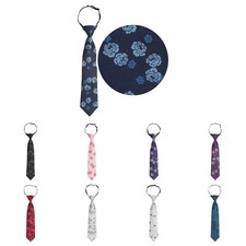 Boys Elasticated Tie Woven Floral Rose Formal Wedding Pre-Tied Necktie by DQT