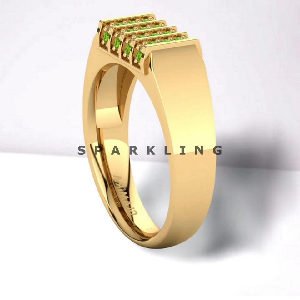 Peridot Round Cut With 925 Sterling Silver Gold Plated Ring For Men #D375 - Image 4 of 4